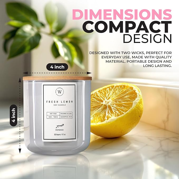 Waxily Lemon Scented Soy Candle | Non Toxic, Phthalate-Free Essential Oil Candle | Odor Eliminating Citrus for Kitchen, Aromatherapy, Luxury Gift, Clean Burning, Fresh Home Decor | 12oz