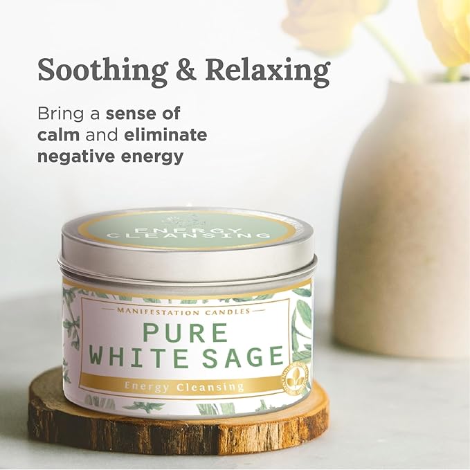 Magnificent 101 Long Lasting Pure White Sage Scented Candle - 6 oz - 35 Hour Burn - Natural Soy Wax Smudge for House Energy Cleansing, Positive Vibes & Manifestation