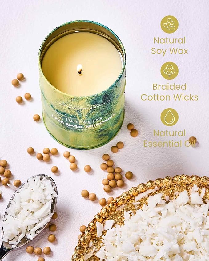 M&SENSE Lime Basil Mandarin Scented Candles Natural Non Toxic, Aromatherapy Candle for Stress Relief Meditation Relaxing, Housewarming Gifts for Women Men, 11.3oz 70 Hour Long Burning