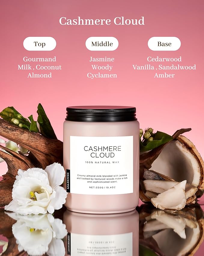 M&SENSE Warm Cashmere Scented Candles, 19.4oz 110 Hour Long Lasting 2 Wick Organic Natural Soy Wax in Glass Jar Candle for Bedroom Kitchen Home Decor, Housewarming Gifts for Family Friends