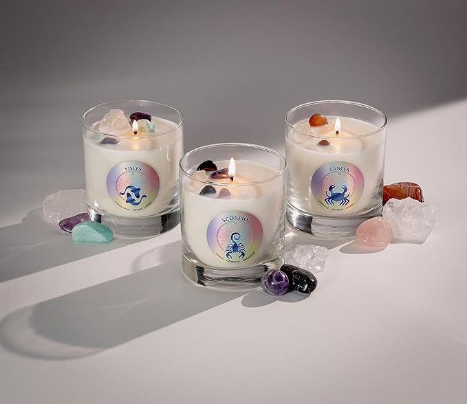 Luxury Glass Jar Candle, Pisces Zodiac Sign, 8.8 oz - Crystal Infused - Scents of Watery Greens, Ozone, Florals, & Sweet Musk - USA Made, Coconut-Soy Wax, Essential Oils, Dr. Developed