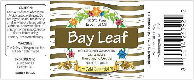 Pure Gold Essential Oils - Bay Leaf Essential Oil - 0.33 Fluid Ounces