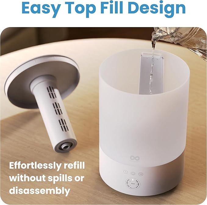 Everlasting Comfort 2.5L Top Fill Humidifier for Bedroom – Quiet, Easy to Fill & Clean, 24HR Runtime, Night Lights, Timer, Ultrasonic Cool Mist, Auto Shut-Off, Essential Oil Diffuser - White