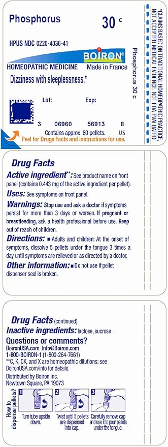 Boiron Homeopathic Phosphorus, 30C Pellets, 80-Count Tubes (Pack of 5)