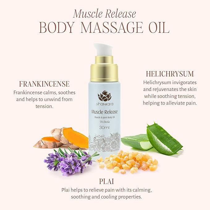 Shankara Muscle Relief Oil – Body Massage Oil for Sore Muscles and Joints with Arnica, Boswelia & Sweet Birch – Gua Sha, Ayurvedic Massage Therapy, Post Gym, Relaxation (30ml)