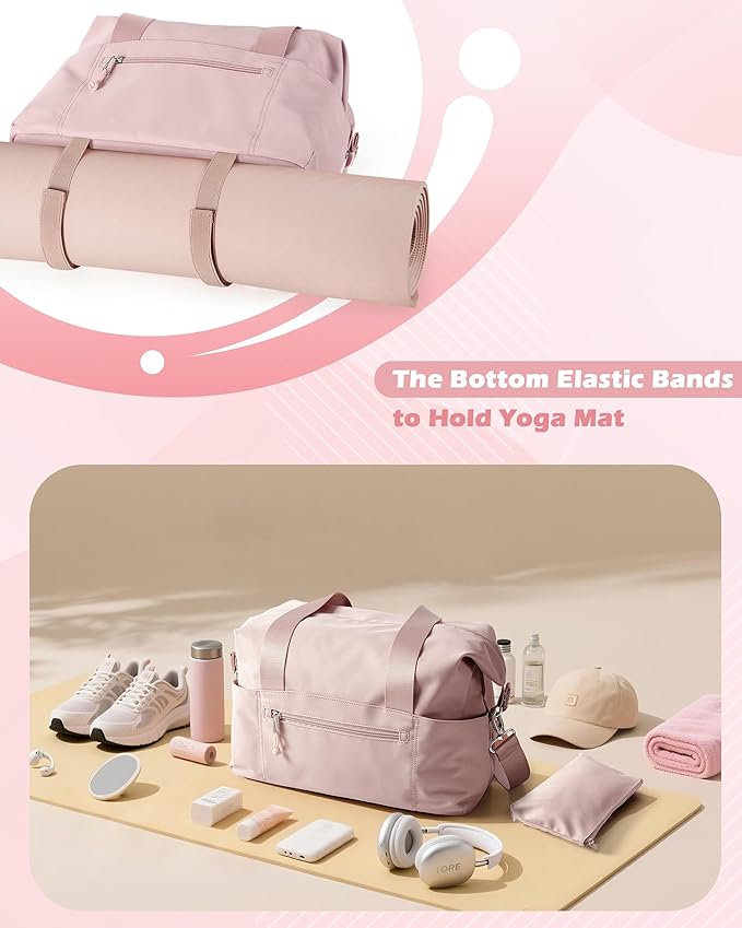 Smasrob Small Gym Bag with Yoga Mat Holder, Wet Pocket and a Separate Pouch, Small Gym Duffle Bag for Women with Detachable Crossbody Shoulder Strap, Pink