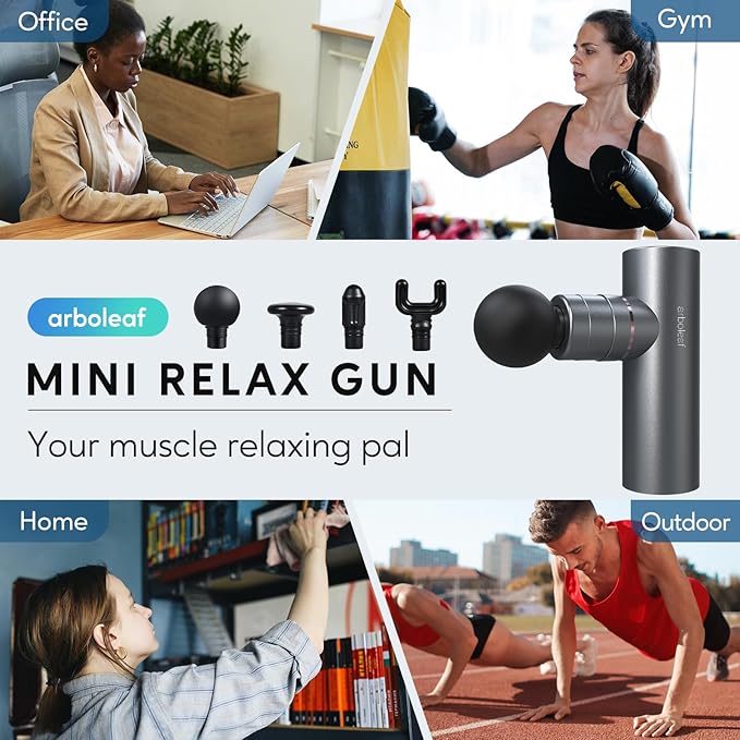 arboleaf Massage Gun Deep Tissue, Full-Metal Powerful Mini Percussion Massager with Silent Brushless Motor - Ultra-Quiet Pocket-Sized for Athletes, Back & Sore Muscles Relief at Home, Offic