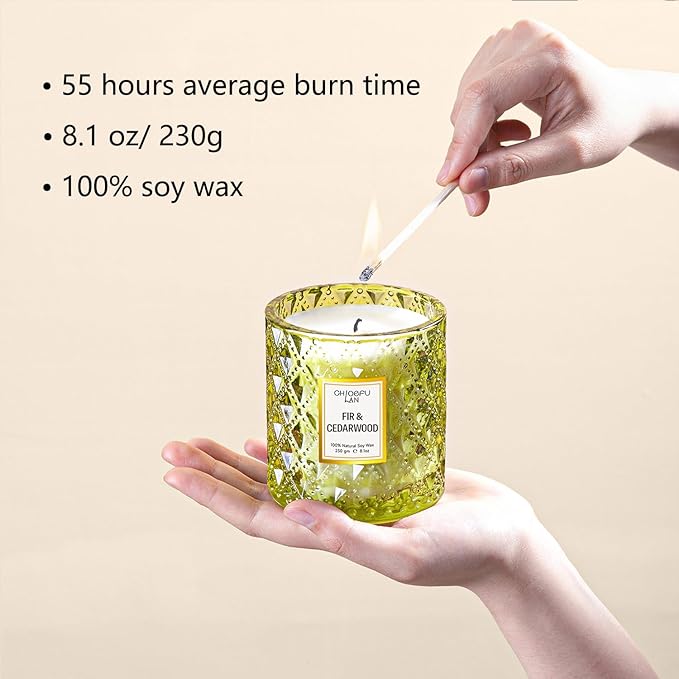 Chloefu LAN Fir & Cedarwood Scented Holiday Candle Christmas Gift, Festival Gifts, Cozy Winter Forest, Luxury Soy Jar Candles, 55 Hour Long Lasting, Highly Scented, Home Decor, Clean Burning, 8.1oz
