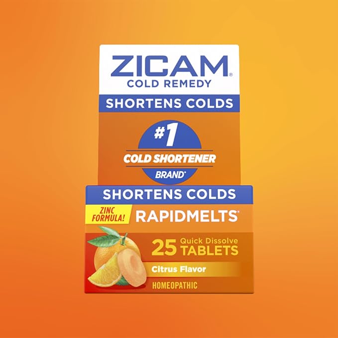 Zicam Zinc Cold Remedy RapidMelts,Citrus Flavor, Homeopathic, Pre-Cold Medicine, Shortens Cold Duration, 25 Count