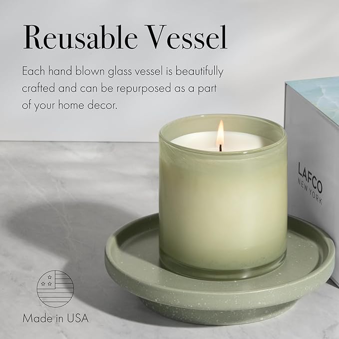 LAFCO New York Signature Candle, Wild Honeysuckle - 15.5 oz - 90-Hour Burn Time - Reusable, Hand Blown Glass Vessel - Made in The USA