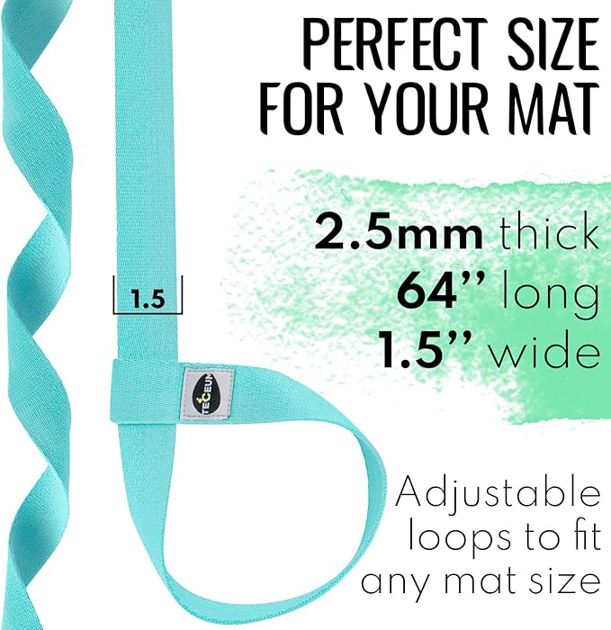 TECEUM Yoga Mat Strap – 30+ Colors – Adjustable Mat Holder Sling Carrier for All Mats [Mat Not Included]