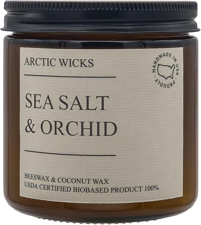 Spring Scented Candle 3 Pack Set | Sea Salt & Orchid, Ocean Breeze, Arctic Storm | Arctic Wicks Coconut Oil & Beeswax Candles | 16oz Amber Non-Toxic Candles, Clean Burning 100% USDA Certified Biobased
