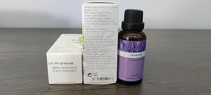 Lavender Essential Oil 1.01fl.oz/30ml, PHATOIL Lavender Oils Long Lasting Scents for Aromatherapy, Diffuser, DIY Soap and Candle Making
