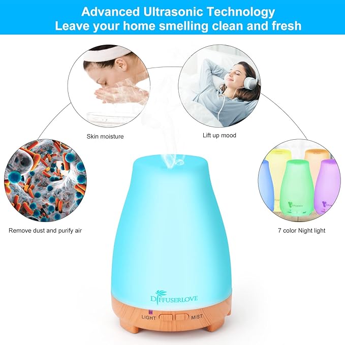 Diffuserlove Essential Oil Diffusers 200ML Remote Control Diffuser Mist Humidifiers BPA-Free Aromatherapy Diffuser (Yellow Base)