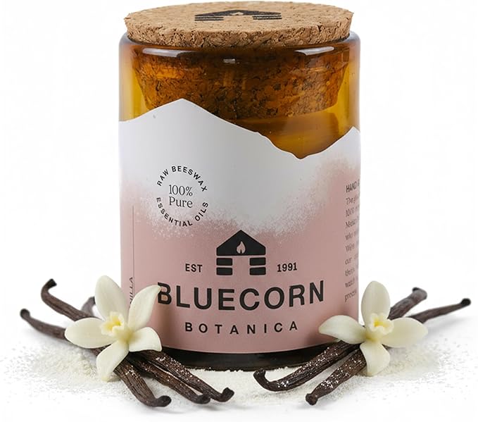 Bluecorn Beeswax Large 3-Wick Candle, 100% Pure Beeswax & Vanilla Essential Oil, Amber Glass, Soy Free, Clean Burning Candle Wax, Long Lasting, Home Decor, American Made, 8 Oz, 1 Count