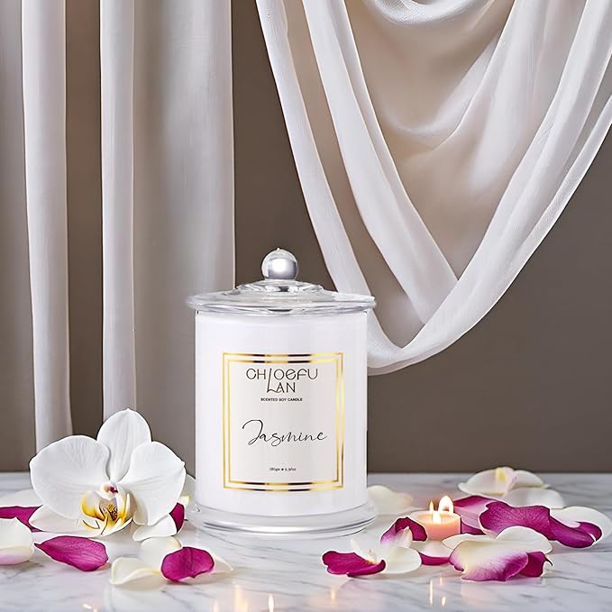 Chloefu LAN Jasmine Candle, Mothers Day Gifts Candles for Women, Scented Candles for Home Decor, Luxury White Natural Soy Candle, Wedding, Bachelorette & Bridal Shower Gift for Bride, 70 Hours 10 oz
