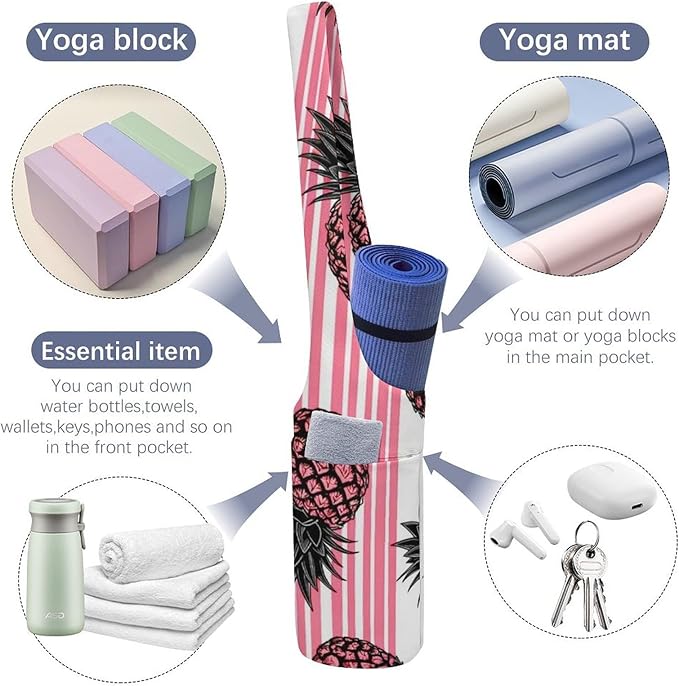 Meaudiwes Large Yoga Mat Bag with Long Strap for Women Yoga Accessories Sports Storage Bags Exercise Mats Tote Sling Carrier Bag