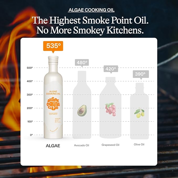 Algae Cooking Club Chef-Grade 100% Algae Cooking Oil - Avocado Oil Alternative - 535°F High Smoke Point - Omega-9 Rich, Neutral Buttery Flavor - Seed Oil-Free - For Searing, Baking, Frying (2, 16 fl oz)