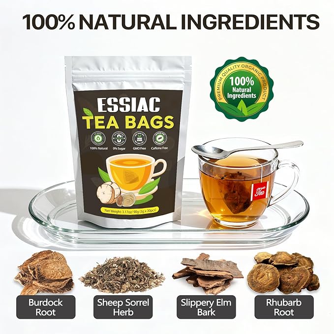 EssiacTea Bags, 30 Count Wellness Blend Herbal Tea for Cleansing, 100% Natural Ingredients, Caffeine Free, No Additives, Non-GMO (1 Bag (30PCS))