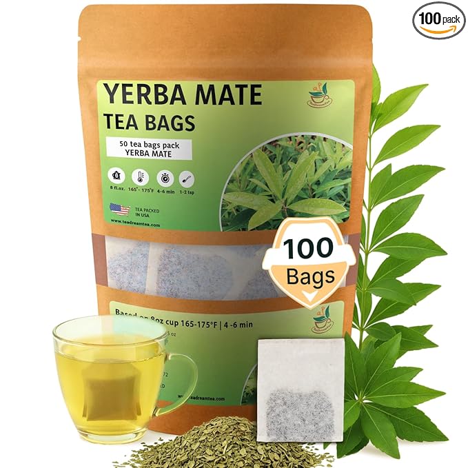 Yerba Mate Tea - Green Cut & Sifted - Unsmoked Energy Boost - 100 Tea Bags - Packed with Nutrients - Your Perfect Coffee Replacement