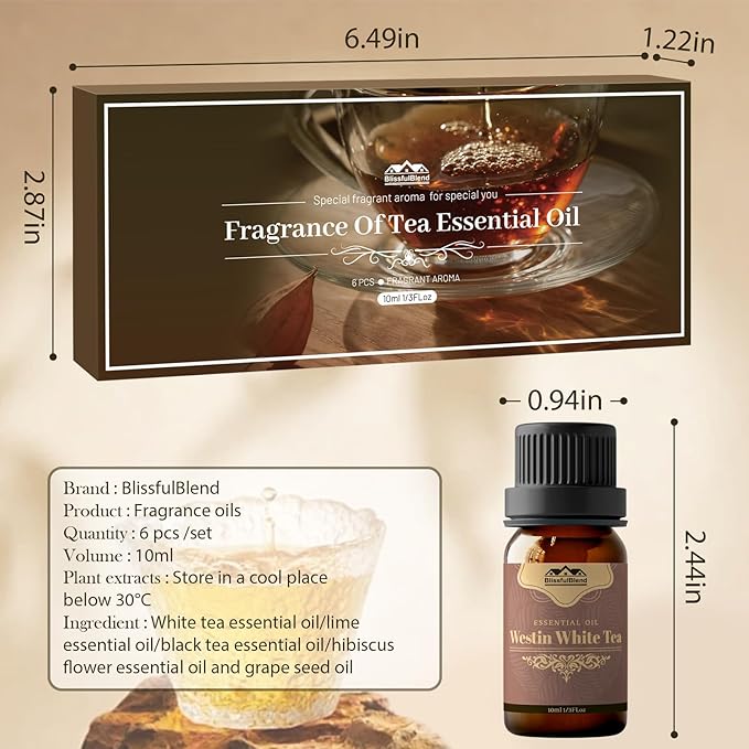 6 Pack 10ML Christmas Tea Essential Oil Diffuser for Home Care and Candle Making Atmosphere Fragrance of Essential Oil Gifts Set for Christmas Birthday Holiday Present