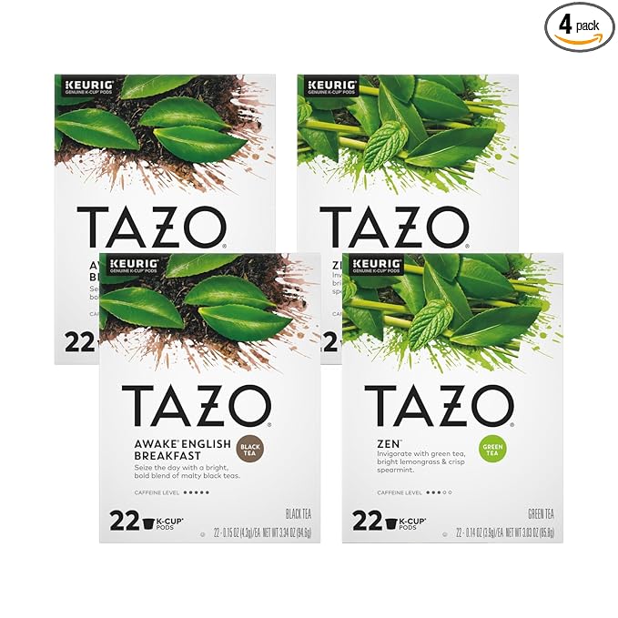 TAZO Tea Bag K-Cup Pods, Awake English Breakfast & Zen 22 CT (2ea) (Variety Pack)