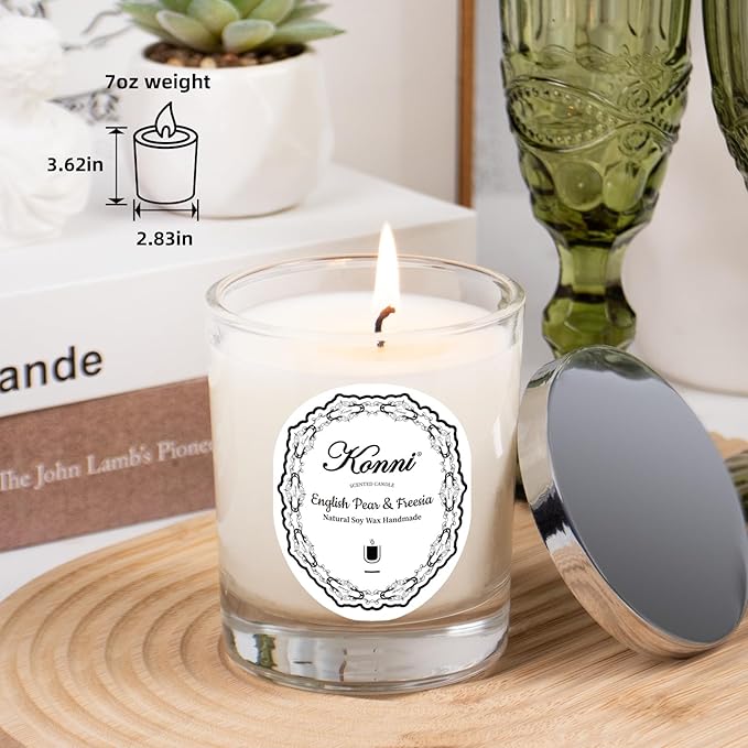 KONNI Scented Candles,Aromatherapy Candle, 7oz Natural Soy Wax Jar Candles, 40 Hour Burn Time, Home Scented Gift for Women & Men Christmas Birthday Mom Best Friends English Pear Freesia