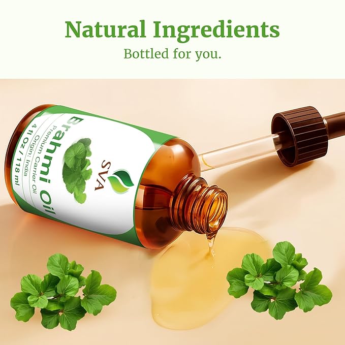 SVA Brahmi Oil - 4 Fl Oz – 100% Natural Cold Pressed Brahmi Oil - for Face, Skin Care, Hair Care, Scalp Massage & Body Massage – Carrier Oil with Dropper