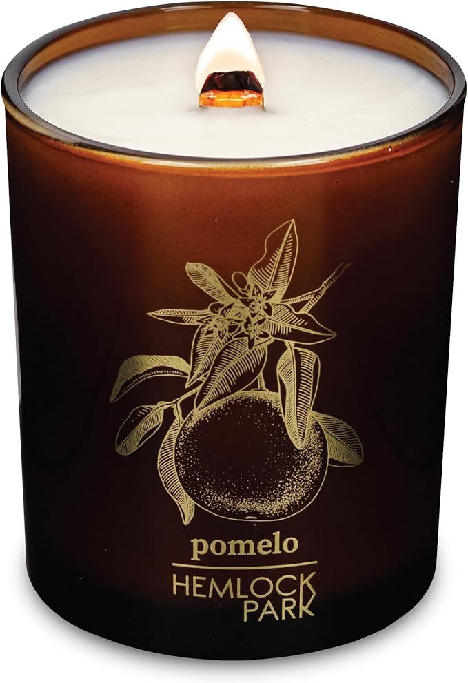 Hemlock Park Amber & Gold Wood Wick Candle Handcrafted with Natural Coconut Wax (Standard 7.2 oz, Pomelo Citrus)
