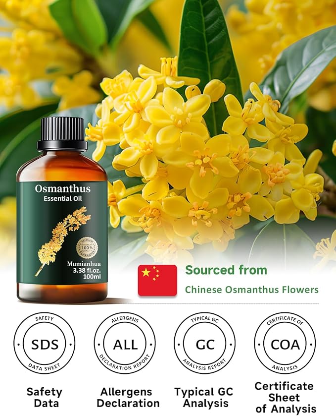 Osmanthus Essential Oil, Pure Osmanthus Oil Mumianhua Natural Floral Oil for Bedroom & Garden Protection, Aromatherapy for Evening Luxury, Outdoor Elegance, Skin Care & Home Diffuser 3.38 Fl Oz