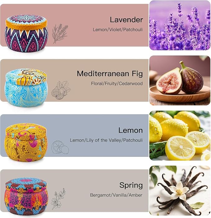 Scented Candles Gift Set,8% Essential Oil,4 Pack Aromatherapy Candle,Stress Relief Gifts for Women,120H Burning, Candles for Home Scented, Ideal for Birthday,Thanksgiving, Mother's Day,Valentine's Day