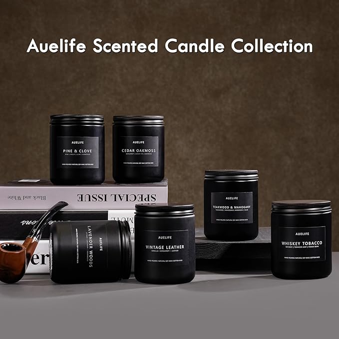 Scented Candles Set | Candle for Men, Soy Candles for Home Scented, Gifts for Men - Mens Gifts, 4 Pack Candle Gift for Dad Fathers Day (Leather/Vintage Oak/Amber Patchouli/Magnolia & Sandalwood)