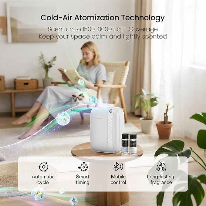 Waterless Essential Oil Diffuser,(2 * 50ml Fragrances Included) 3000 Sq.Ft Coverage 400 ml Large Capacity Hotel Scent Diffuser,Cold Air Tech, App & Button Control,Scent Diffusers for Home Large Room