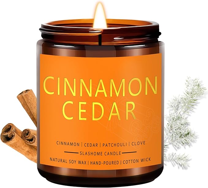 Fall Candles, Cinnamon & Cedar Scented Soy Candles, Autumn/Holiday/Halloween/Birthday/Christmas Gifts for Women & Men, 50-Hours Burning Time (7Oz)