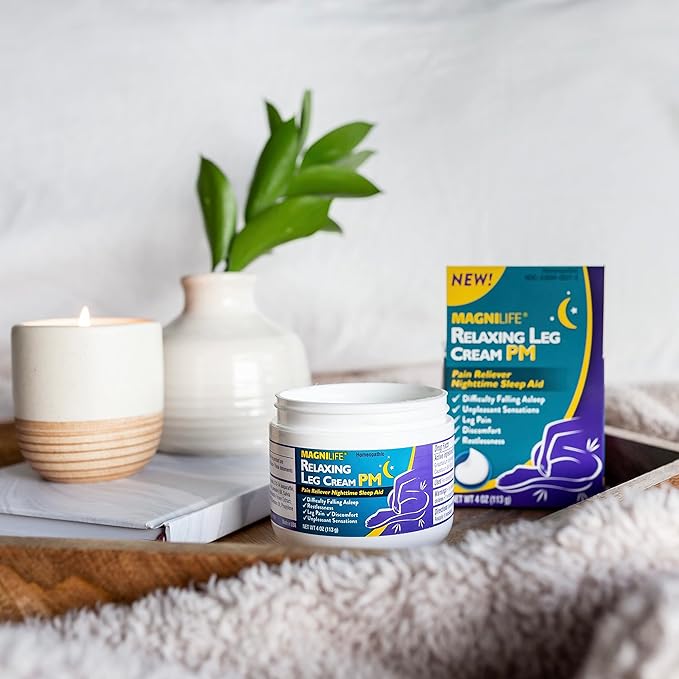 MagniLife Relaxing Leg Cream PM, Restless Legs, Deep Penetrating Topical for Pain, Naturally Soothe Cramping, Discomfort, and Tossing with Lavender and Magnesium - 4oz