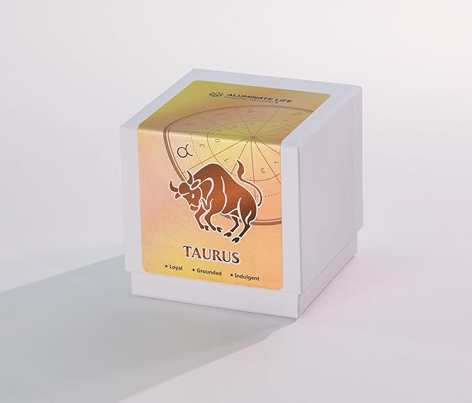Luxury Glass Jar Candle, Taurus Zodiac Sign, 8.8 oz - Crystal Infused - Scents of Geranium, Fern, Cedar & Amber - Made in USA, Hand Poured, Coconut-Soy Wax, Essential Oil, Dr. Developed