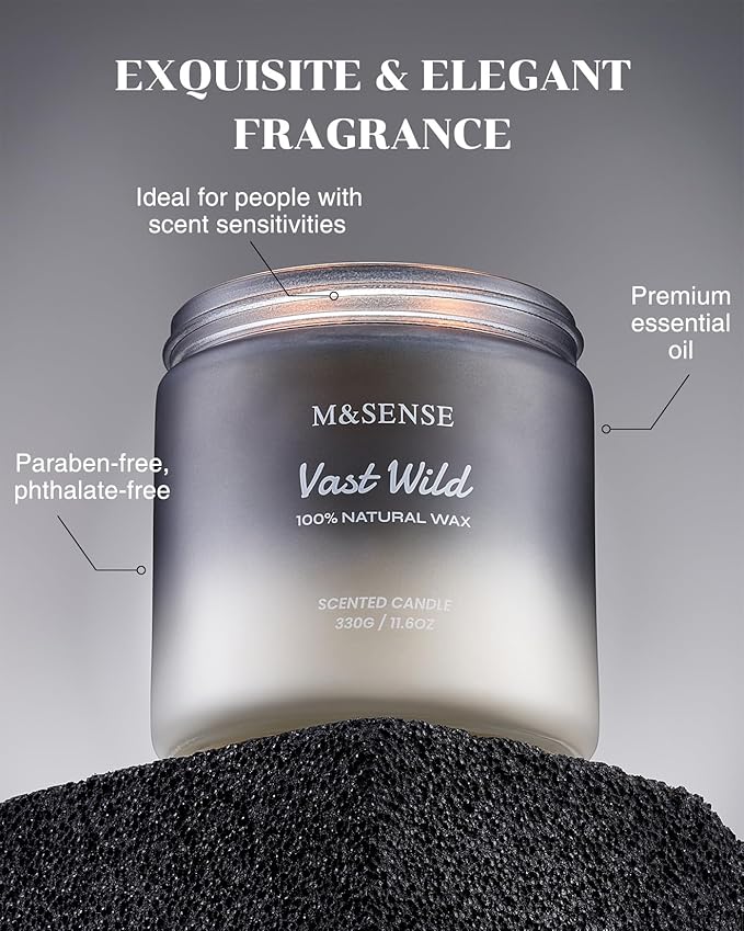 M&SENSE Sage Citrus Scented Candles for Men, 2 Wick 11.6oz Slow Burning 70 Hours Large Natural Soy Wax Black Candle Luxury Manly Scented Home Fragrance Holiday Gift for Him
