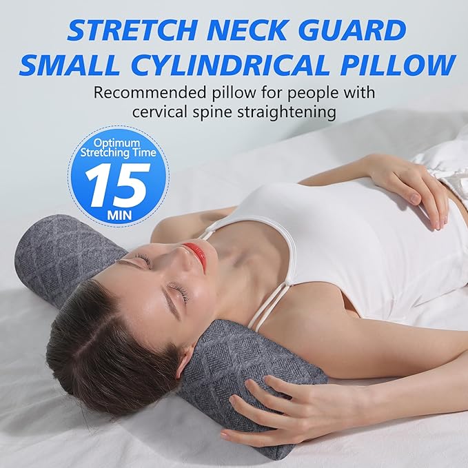 Cozyhealth Cervical Roll Pillow, Medium Soft Memory Foam Neck Round Pillow Cylinder Bolster Pillow for Sleeping, Round Neck Support for Bed, Legs, Back and Yoga (Grey, Large - 4.7" H)