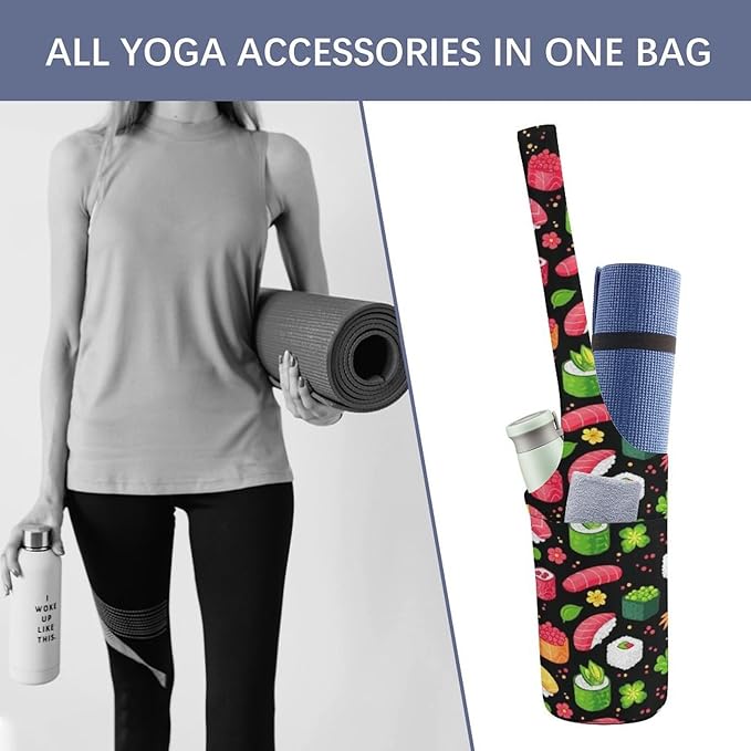 Aiyoolee Fashion Yoga Mat Bag with Large Pocket, Long Tote Yoga Bag Fit Most Mats Accessories