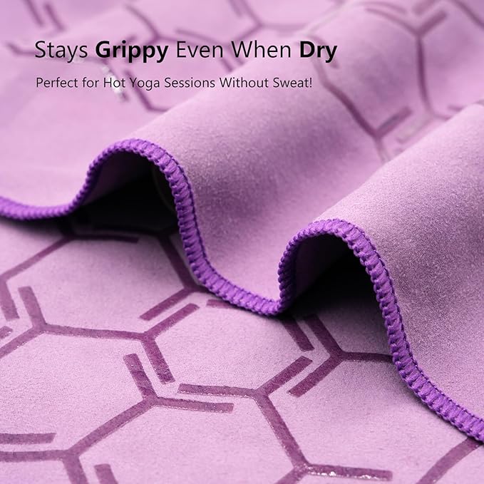 Eunzel Yoga Towel for Hot Yoga,Non-Slip Double Sided Silicone Grip Towel Absorbent Microfiber Towel for Hot Yoga, Vinyasa and Power 26.5"x72", Purple