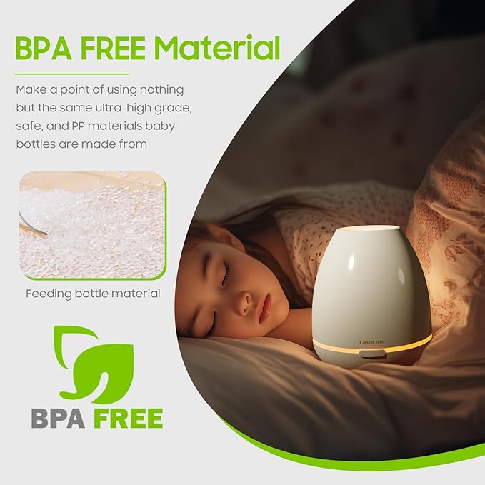 300ml Essential Oil Diffuser & Cool Mist Humidifier - Ultra-Quiet Ultrasonic Aromatherapy for Bedroom, 7 Color Night Light, BPA-Free, Auto Shut-Off, Up to 12H Continuous Mist(White)