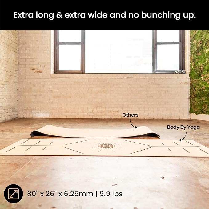 Luxury Cork Yoga Mat - Non Slip, Extra Thick Grip. Thicker, Longer, and Wider for More Comfort and Support. Tough Enough For Hot Yoga. Natural, Non Toxic, and Eco Friendly. Optional Alignment Lines.