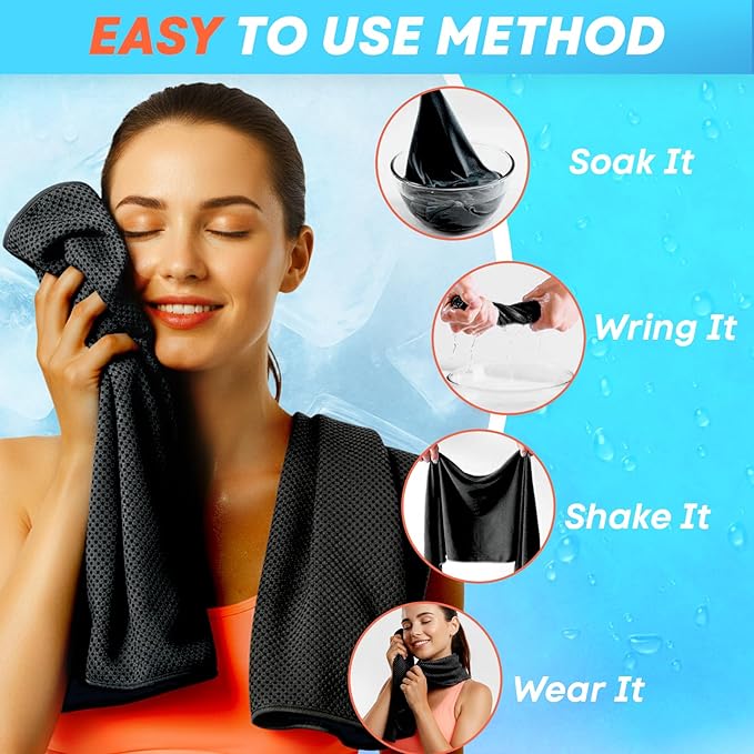 UZIPIN 4 Pack Cooling Towels (40"x 12"), Soft Breathable Gym Towels, Outdoors Ice Towel for Neck and Face, Camp Essentials Microfiber Sweat Towels for Gym, Run, Yoga, Workout, Travel, Climb