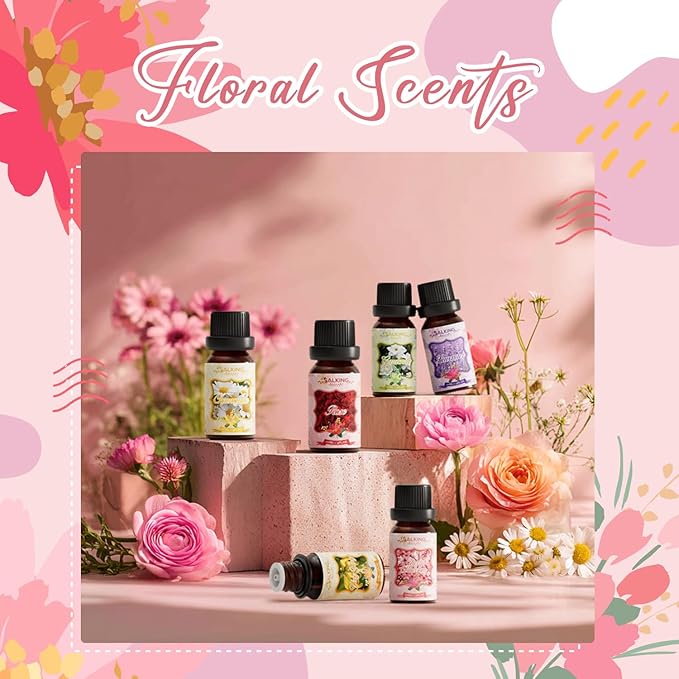 SALKING Floral Essential Oils Set, Premium Pure and Natural Essential Oils, Fragrance Oil Scented Oils for Oil Diffusers 6 x 10 ML - Lavender, Rose, Cherry Blossom, Ylang Ylang, Gardenia, Chamomile