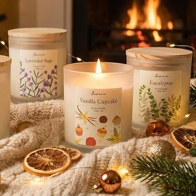Vanilla Cupcake Scented Candle, 11oz 60 Hour Burn, Natural Soy Wax with Thick Cotton Wick, Highly Scented Aromatherapy Candle for Stress Relief & Meditation, Gifts for Women & Men
