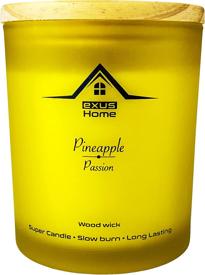 Exus Hand Crafted, Soy Wax, Wood Wick, Aromatic Candle. Non-Toxic (Pineapple/Passion)