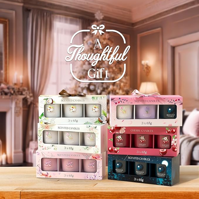 Scented Candle Gifts for Women, Candles Gift Set for Her, 3 Scented Candles for Mom, Teacher, Birthday Gifts for Women/Men (White, 7 oz)