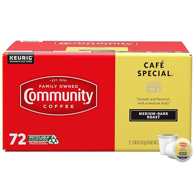 Community Coffee Café Special 72 Count Coffee Pods, Medium-Dark Roast, Compatible with Keurig 2.0 K-Cup Brewers, 72 Count (Pack of 1)