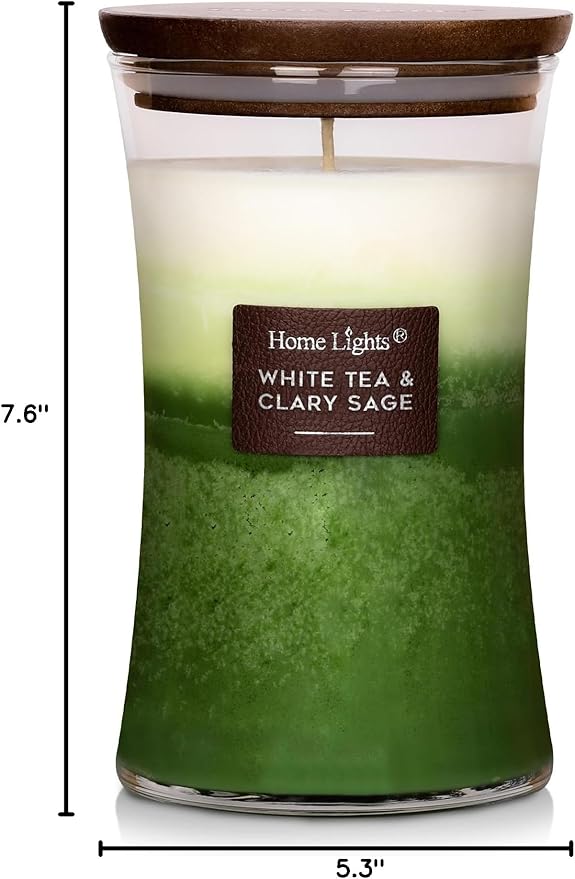 HomeLights 3-Layer Candles for Home Scented, 21.52 OZ Natural Soy Wax Scented Candles Burns Up to 100 Hours, Large Jar, White Tea & Clary Sage