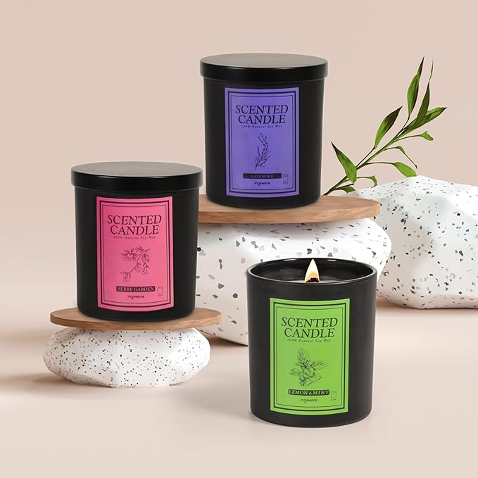 Scented Candles 100% Soy Wax Candles for Home: 8oz Wood Wick Soy Candles Gift for Men & Women - Strong Fragranced Aromatherapy Candles 50+ Hour Burn Time